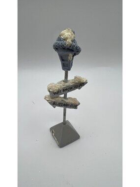 Snowy Lamp Post Figurine With Frosty Hat & Directional Signs Blizzard Blvd & YUM